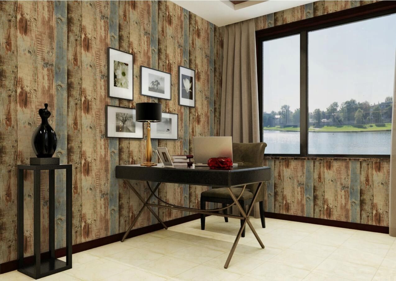 Độc đáo giấy dán tường giả gỗ sơn màu cho phòng làm việc thêm phong cách