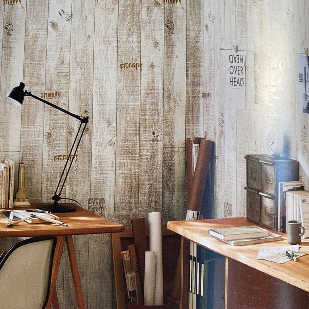 Giấy dán tường giả vân gỗ phong cách vintage cho không gian phòng làm việc