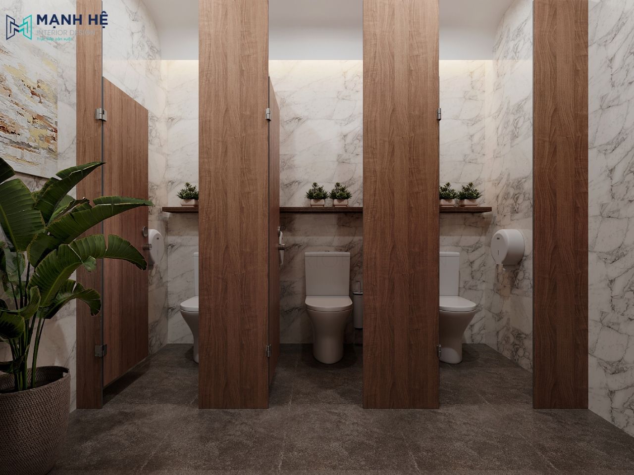 Nhà vệ sinh nữ được thiết kế từng buồng riêng biệt tăng sự riêng tư