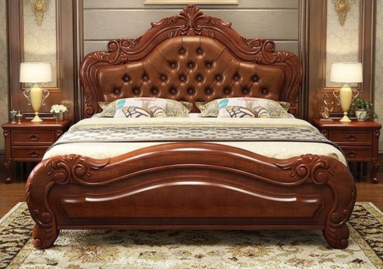 Bộ giường tủ gỗ xoan đào phong cách tân cổ điển sang trọng, quyền quý