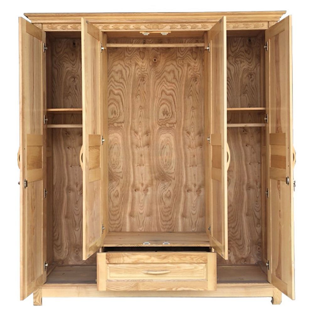 Thiết kế tủ 4 cánh rộng rãi để quần áo làm bằng gỗ sồi tự nhiên cao cấp