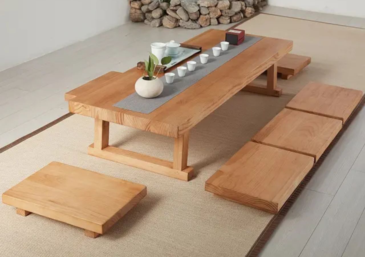Bộ bàn ghế gỗ ăn cơm thiết kế mộc mạc có thể làm bàn trà