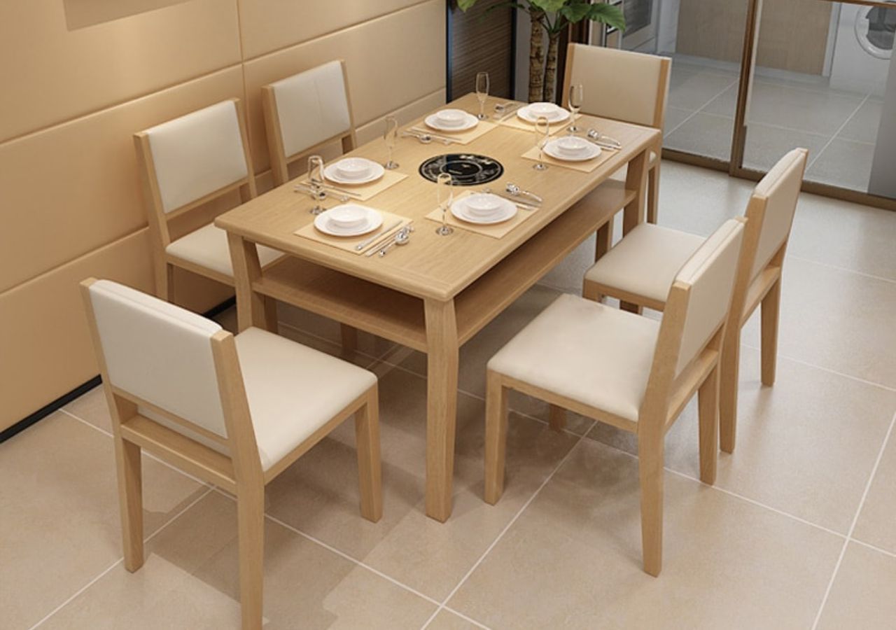 Bàn ăn cơm 6 ghế gỗ công nghiệp thiết kế đơn giản hiện đại