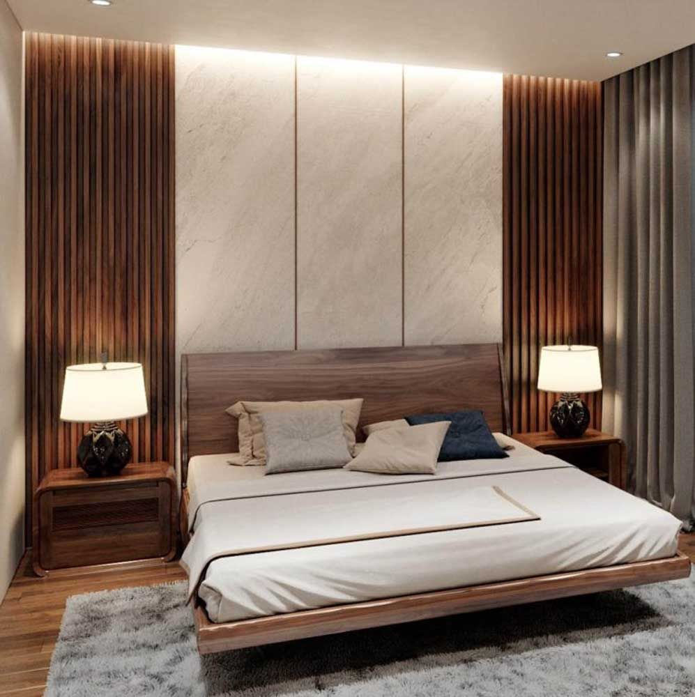 Thiết kế giường gỗ óc chó tối giản mà sang trọng