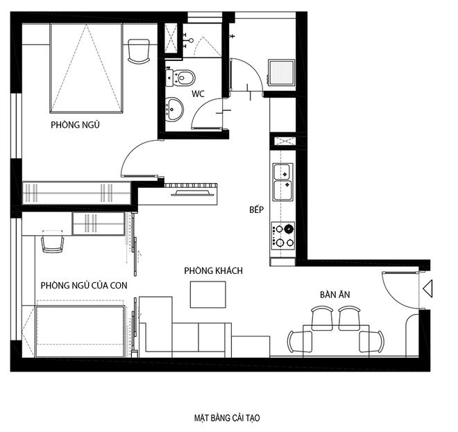 Bản vẽ mẫu thiết kế căn hộ chung cư 30m2 2 phòng ngủ liền kề