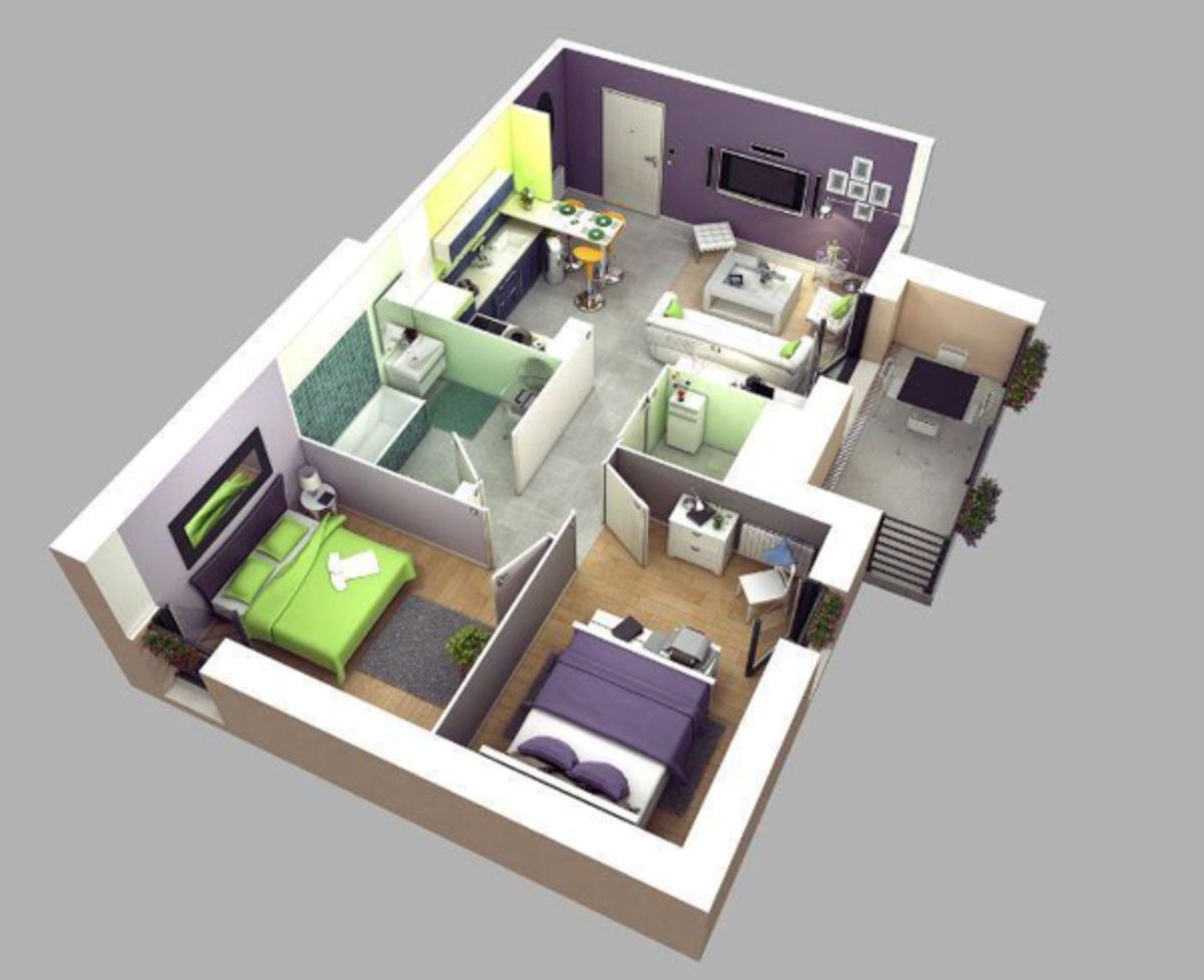 Thiết kế ngôi nhà 50m2 2 phòng ngủ màu tím ngọt ngào