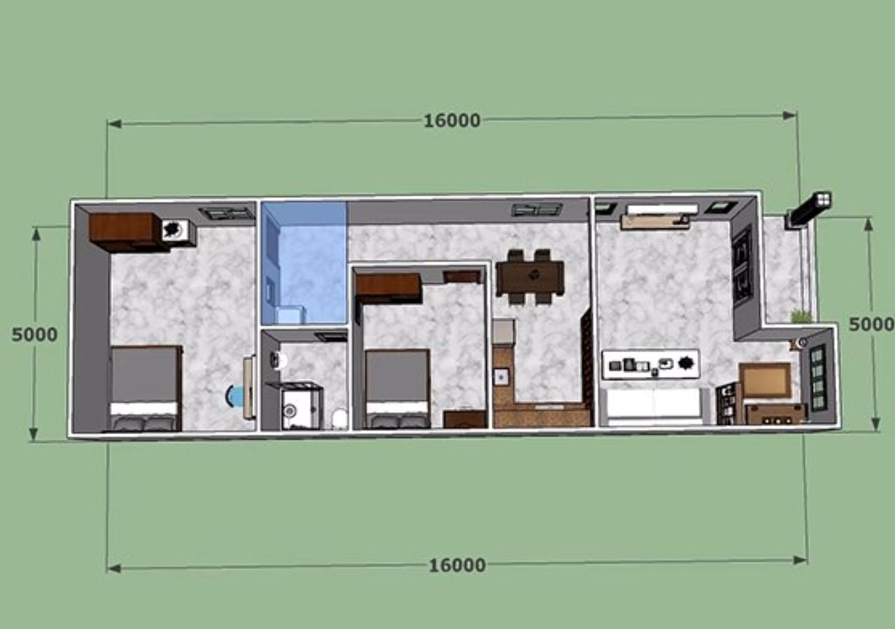 Bản thiết kế nhà cấp 4 rộng 50m2 cho 2 phòng ngủ chi tiết