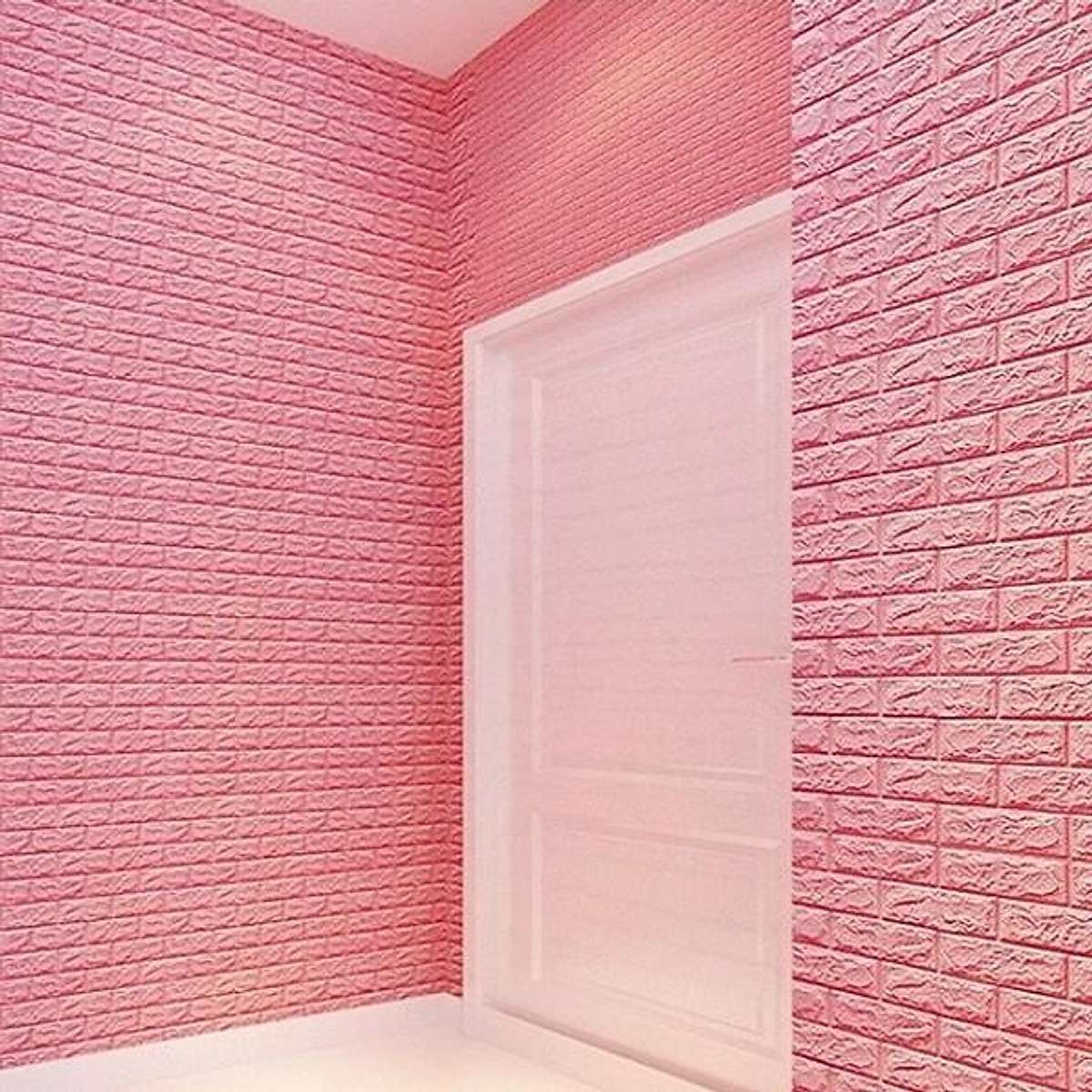 Mẫu giấy dán tường giả gạch bằng xốp màu hồng thơ mộng