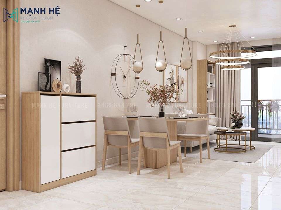 Mẫu thiết kế căn hộ chung cư 45m2 tích hợp không gian phòng khách bếp phong cách Bắc Âu