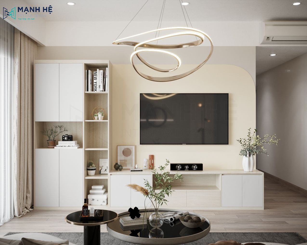 Tạo điểm nhấn mảng tường sau tivi