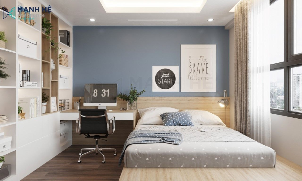 Phòng ngủ hiện đại với thiết kế giường dạng bục
