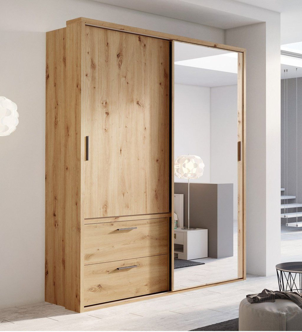 Tủ quần áo có gương gỗ công nghiệp vân gỗ tự nhiên