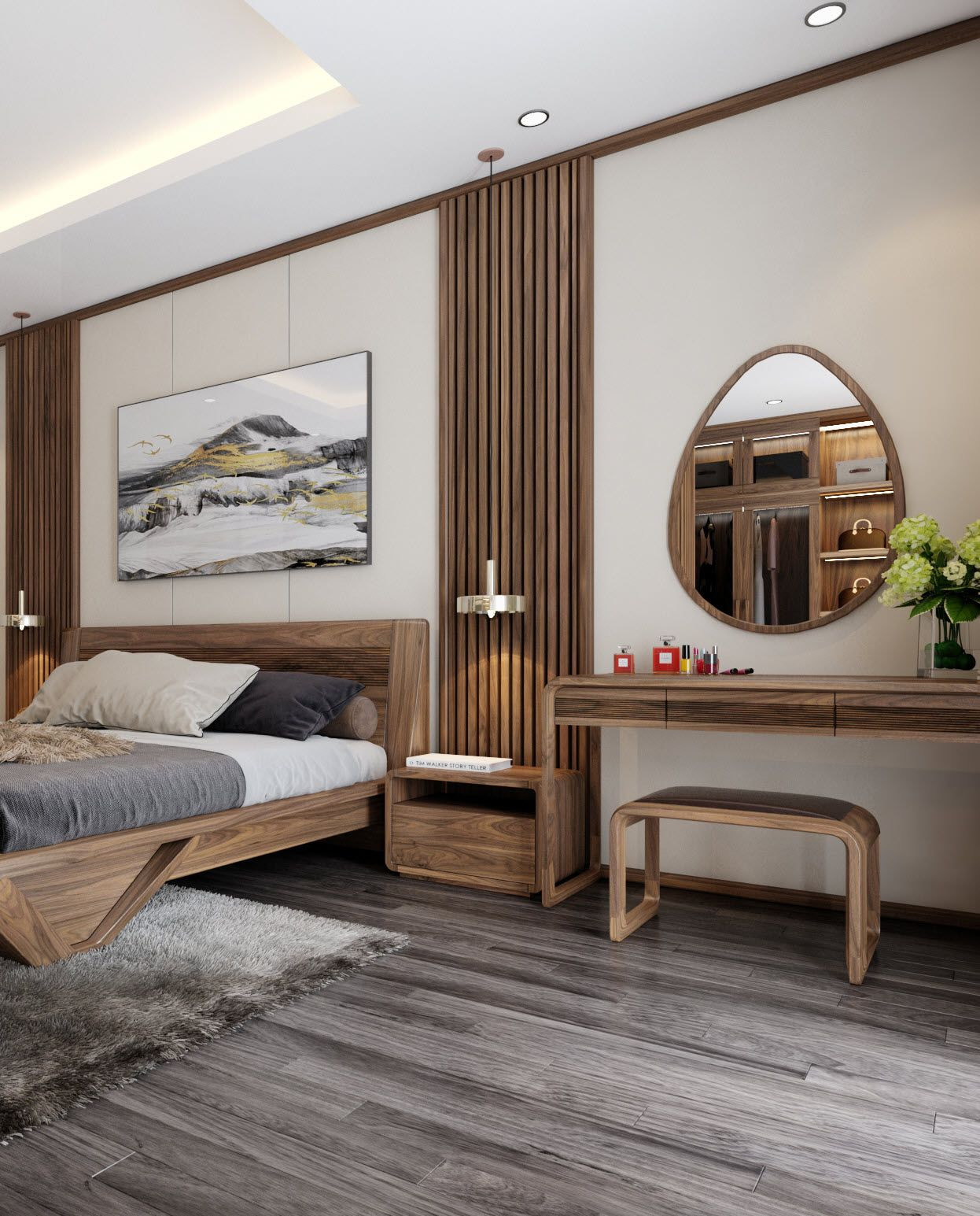 Mẫu 4: Bàn trang điểm độc đáo với gương soi hình giọt nước