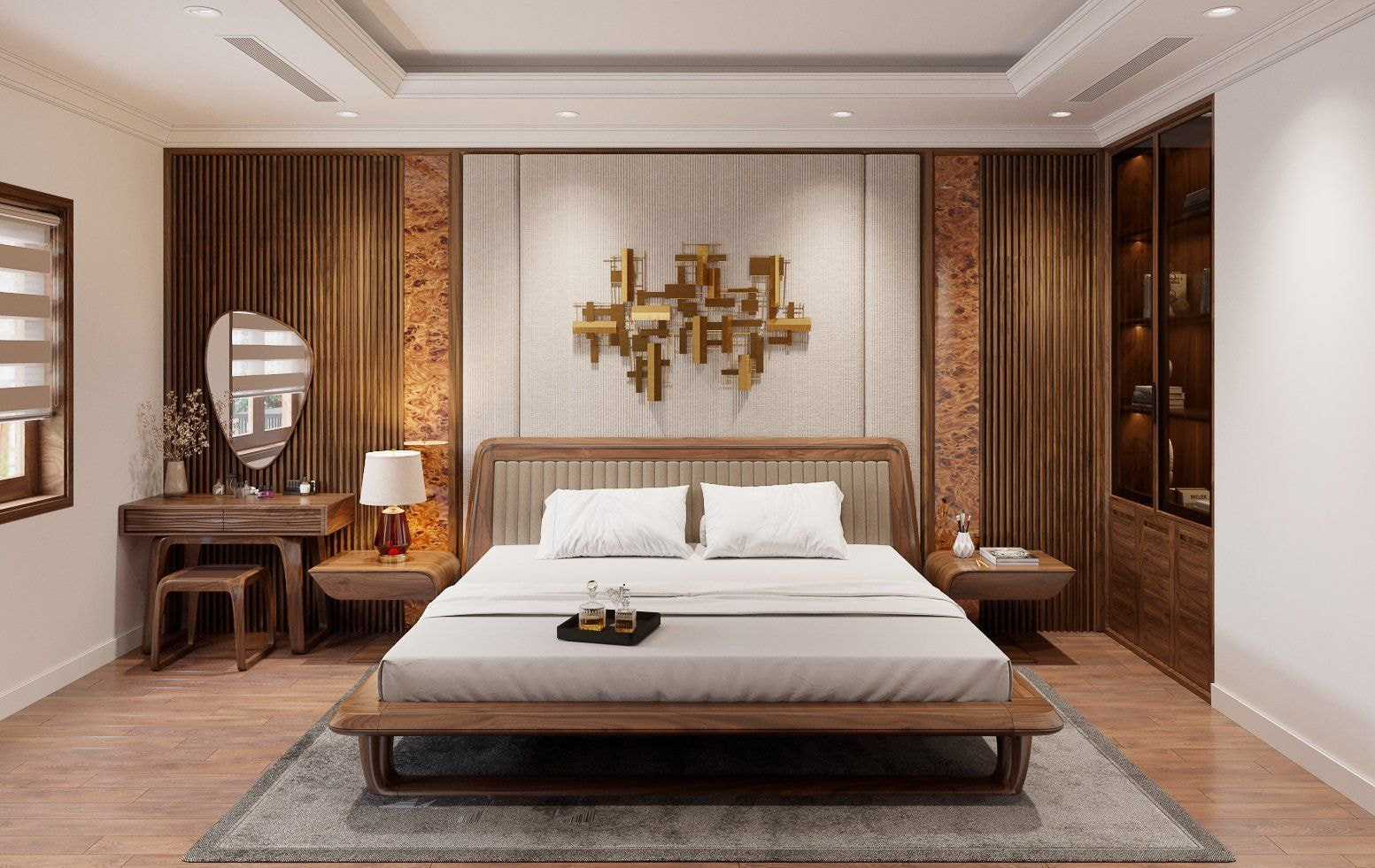 Mẫu 22: Thiết kế uốn lượn, mềm mại giúp bàn trang điểm óc chó bao giờ cũng tạo được điểm nhấn cho mình