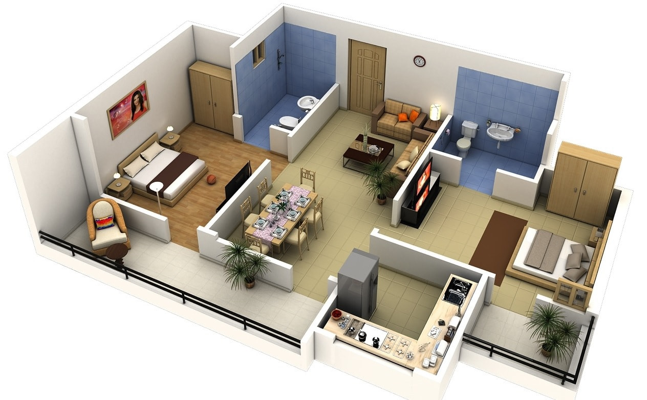 Phối cảnh nội thất cho mẫu nhà 2 phòng ngủ vừa tiện nghi vừa tối ưu không gian