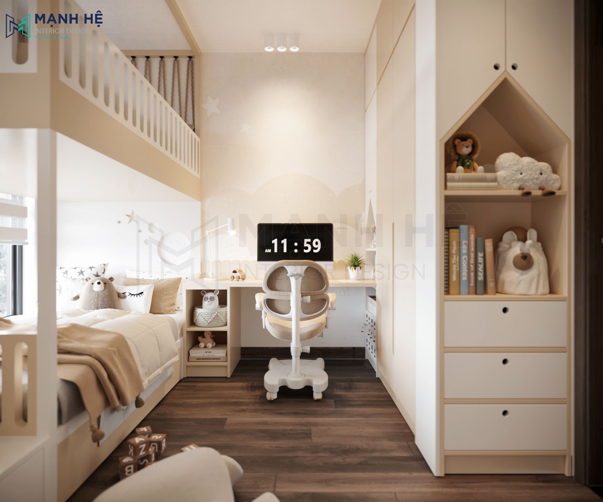 Mọi món đồ nội thất đều tập trung và sở thích của bé và được bố trí thông minh, hợp lý