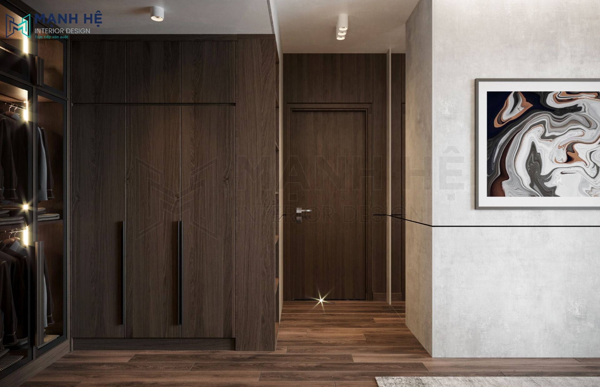 Thiết kế tủ quần áo gỗ MDF cao kịch trần tận dụng tối ưu không gian trống