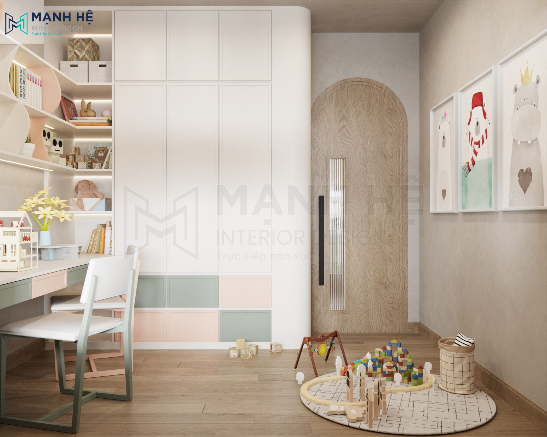 Tủ quần áo màu trắng cao đụng trần được bo góc mềm mại
