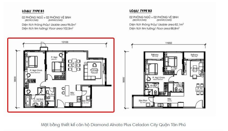 Bản vẽ mặt bằng thiết kế căn hộ Diamond Alnata Plus Celadon City