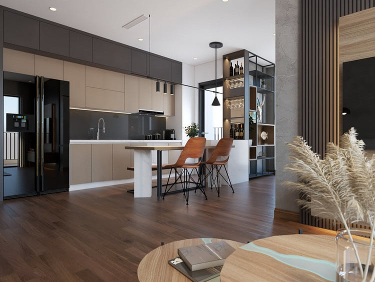 Thiết kế bàn đảo bếp đơn giản trong không gian nội thất phong cách hiện đại