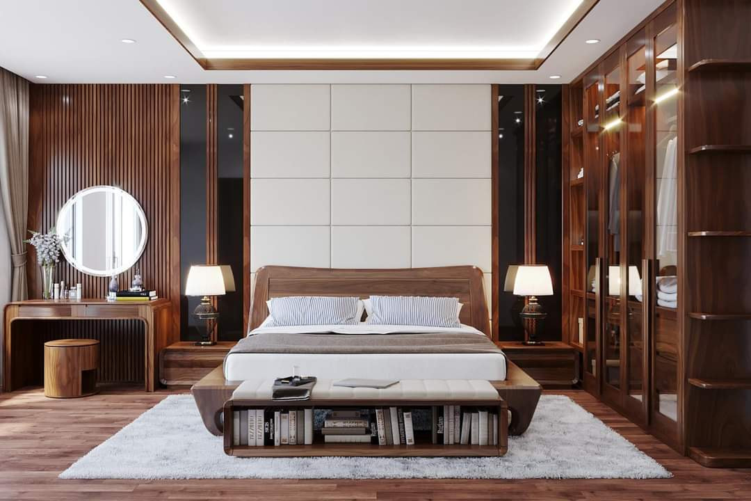 Phòng ngủ hiện đại với nội thất từ gỗ hương