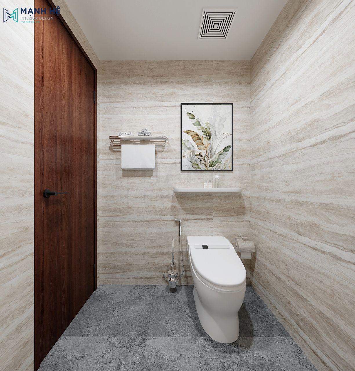 Nhà vệ sinh được thiết kế đơn giản gọn gàng và sạch sẽ