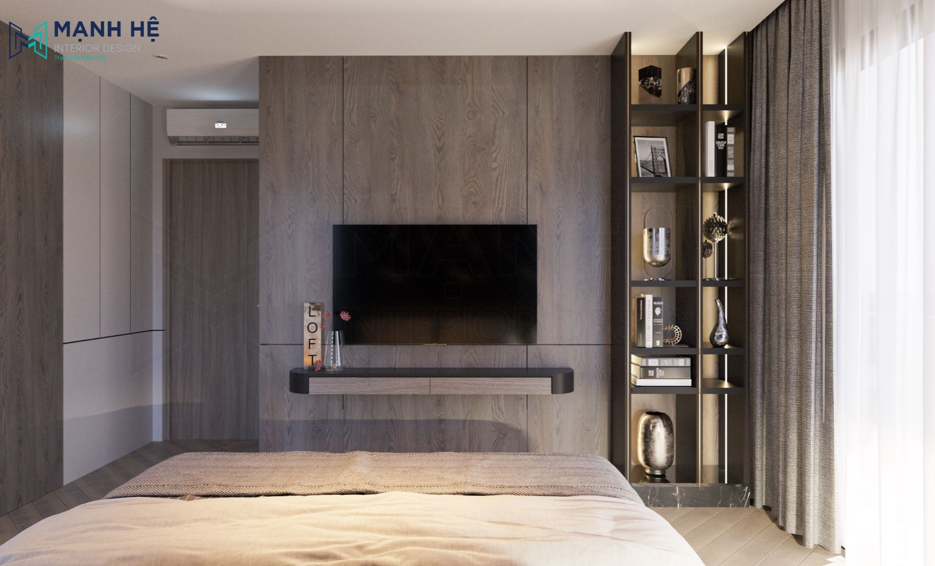 Ốp gỗ phần tường phía sau kệ tivi