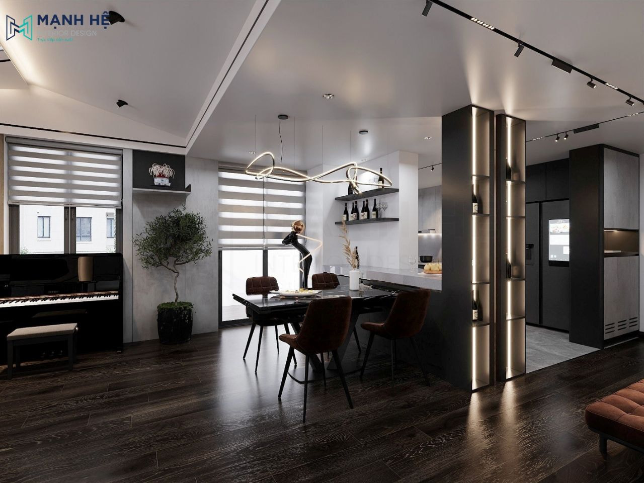 Bàn ăn nối liền quầy bar