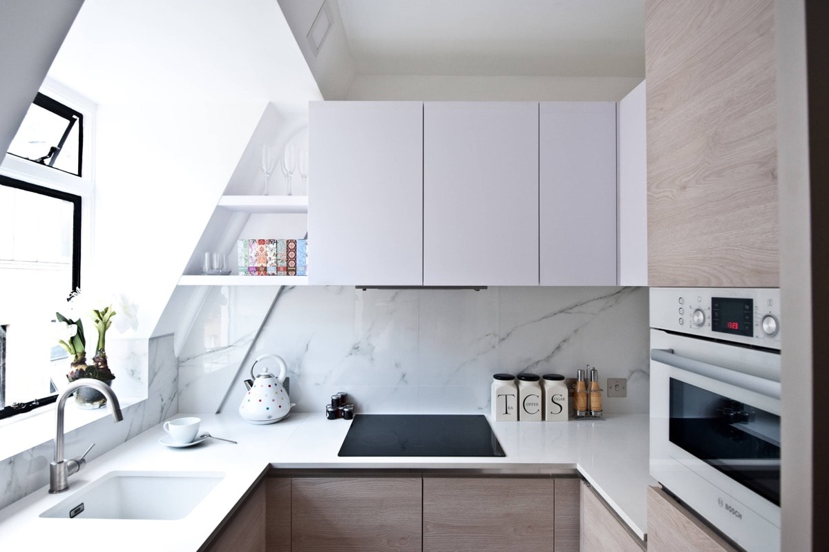 sử liệu chất liệu gỗ và đá để trang trí nhà bếp
