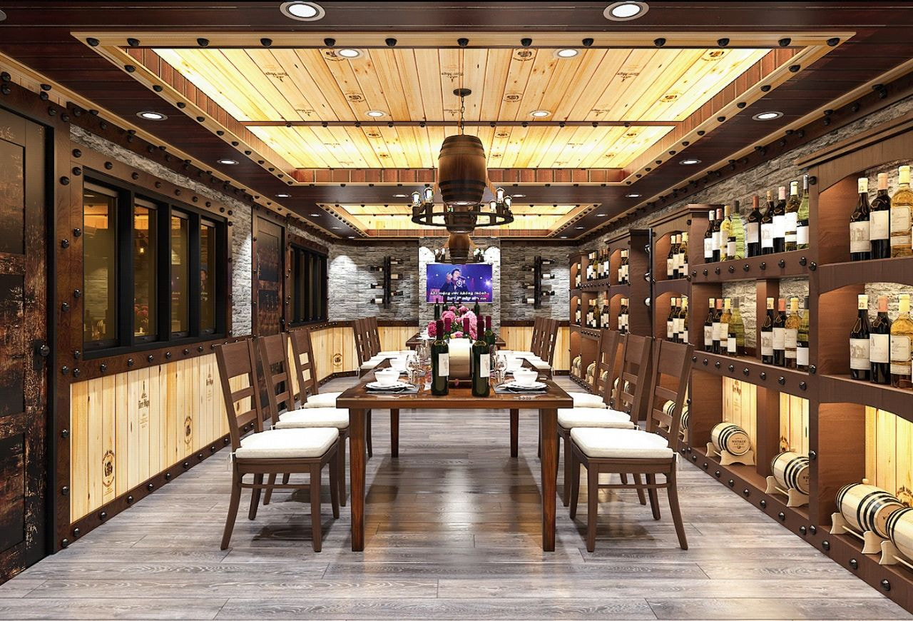 Phòng VIP của nhà hàng chính là hầm rượu đẳng cấp, sang trọng này