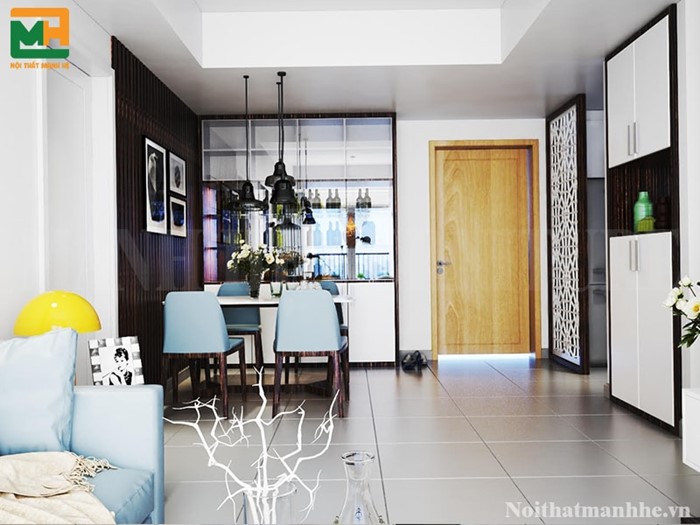 phòng ăn màu xanh biển