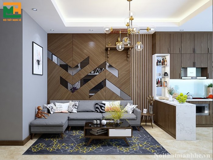 vách ốp gỗ sau sofa