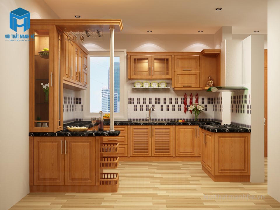 tủ bếp gỗ sồi