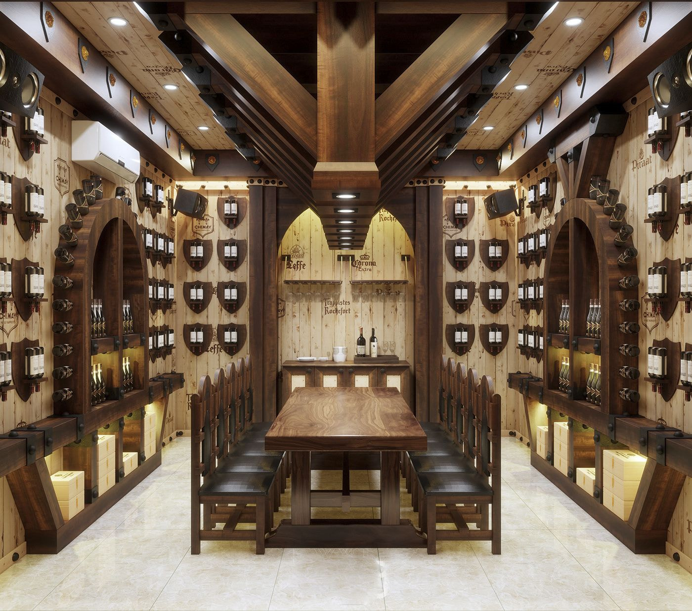 Trang bị đầy đủ các thiết bị ánh sáng, điều hòa để tăng tính hiện đại cho hầm rượu