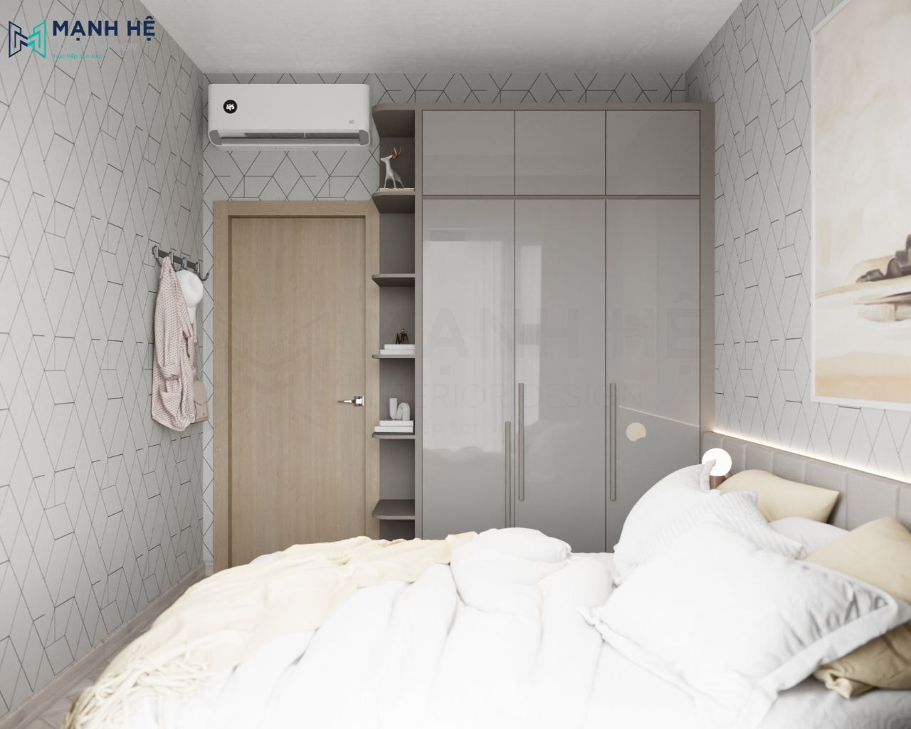 Cách điệu bức tường căn phòng bằng giấy dán tường họa tiết đối xứng