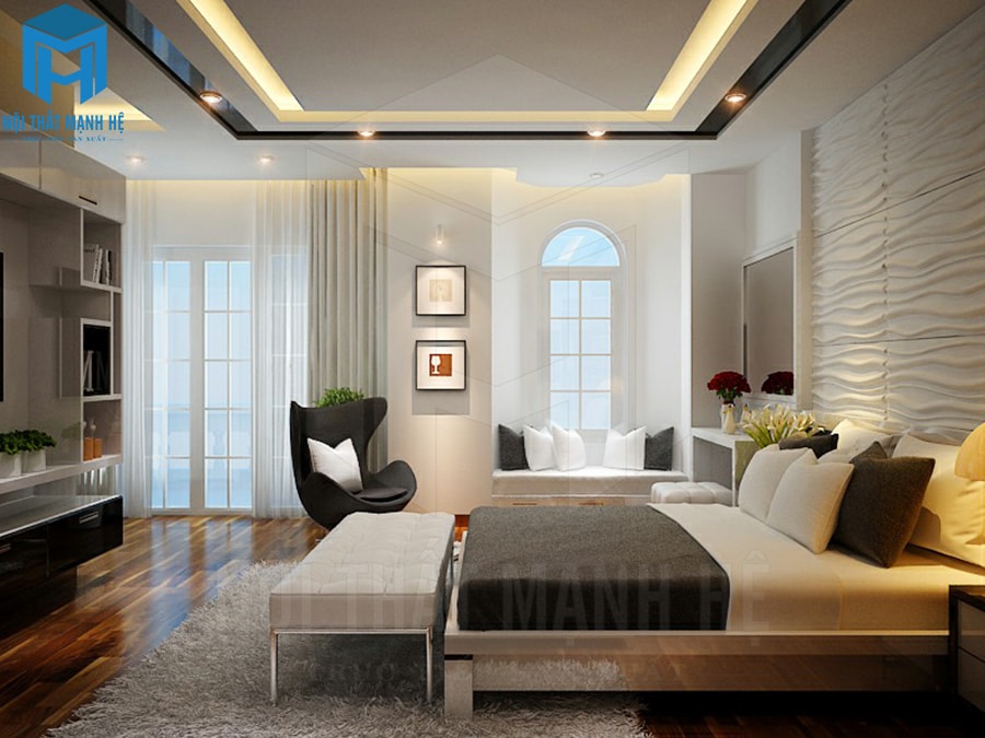 Thiết kế bệ ngồi bên cửa sổ hình vòm cho phòng ngủ master