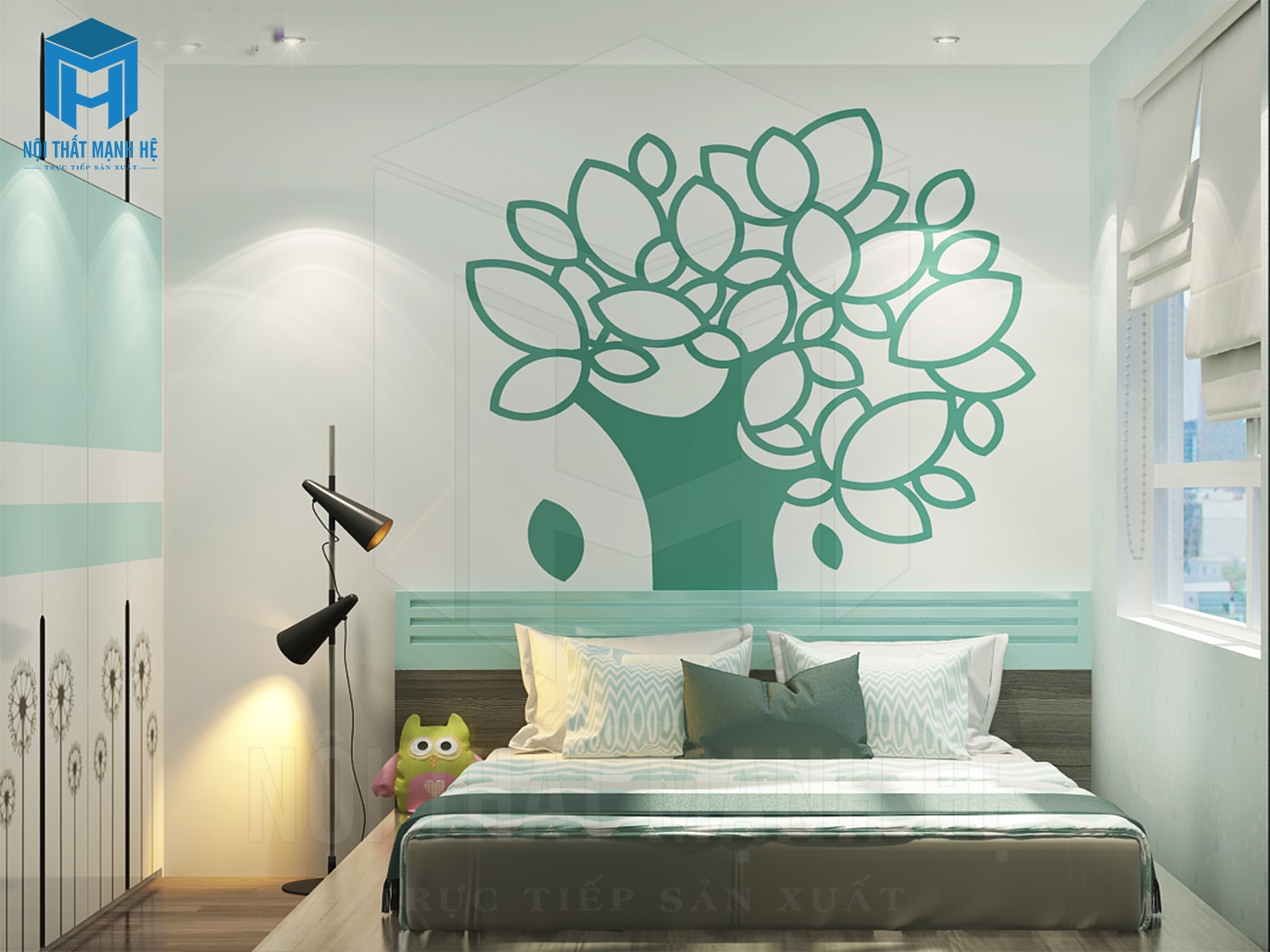 Tường nhà màu trắng, sàn nhà lát gỗ nâu