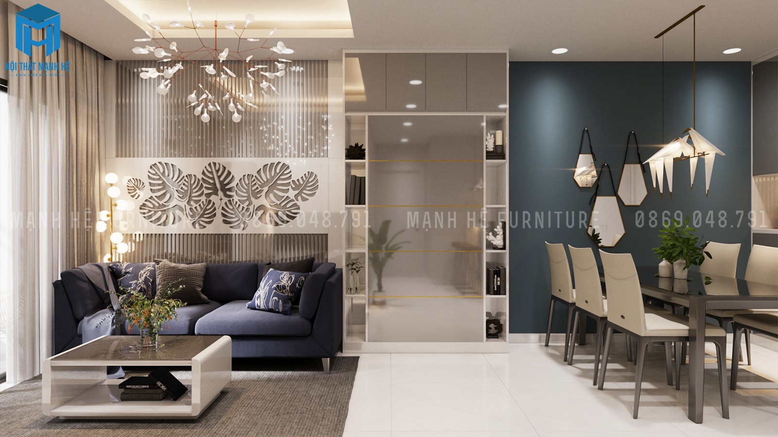 thiết kế phòng khách liền bếp cho căn hộ chung cư