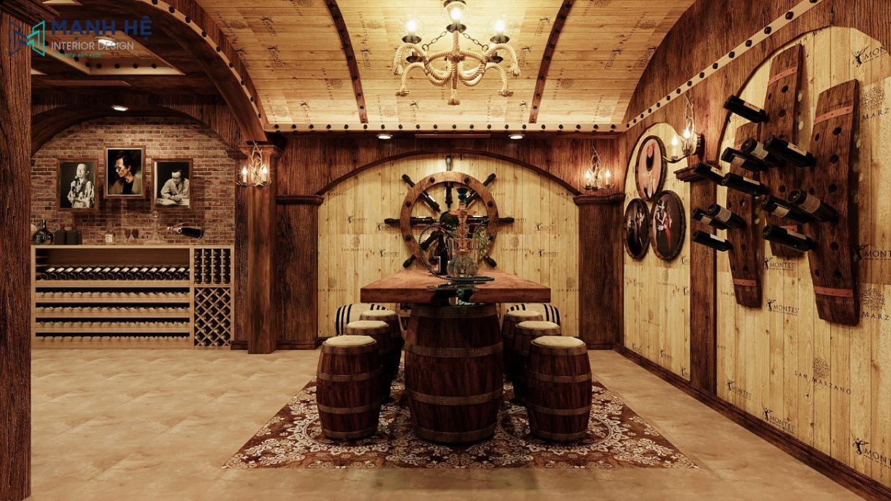 Phòng rượu được đặt dưới tầng hầm với cách bố trí rất ấn tượng