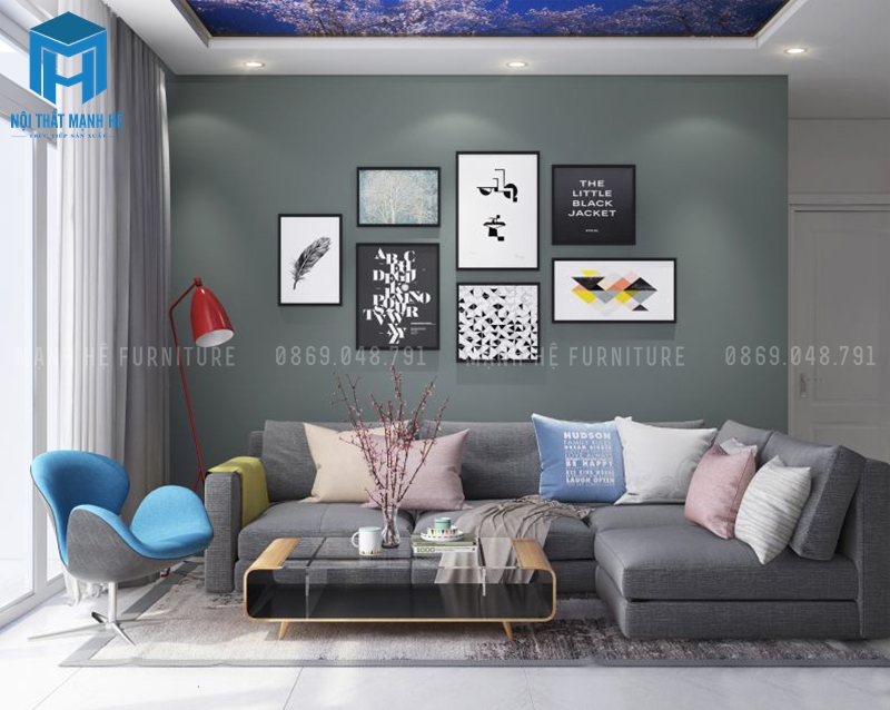 Ghế sofa cho phòng khách nhỏ có kích thước nhỏ, bố trí nội thất đơn giản