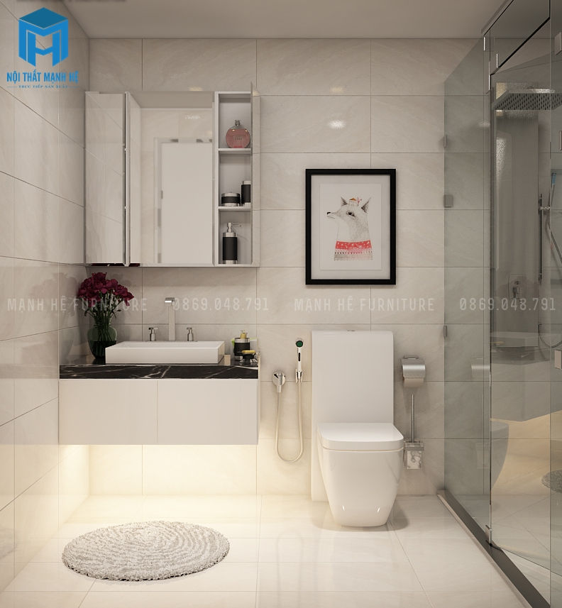 một tấm gương được chắn ngang trong phong tắm