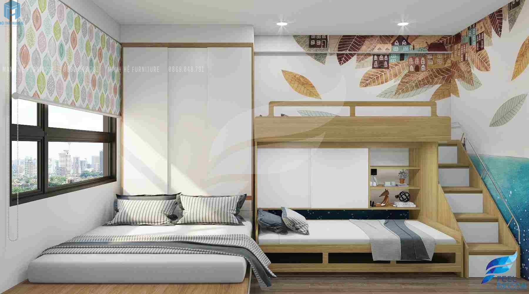 Ý tưởng thiết kế phòng ngủ chung cho bố mẹ và con đẹp năm 2024