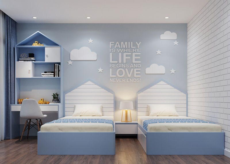 Giường ngủ màu sắc nhẹ nhàng