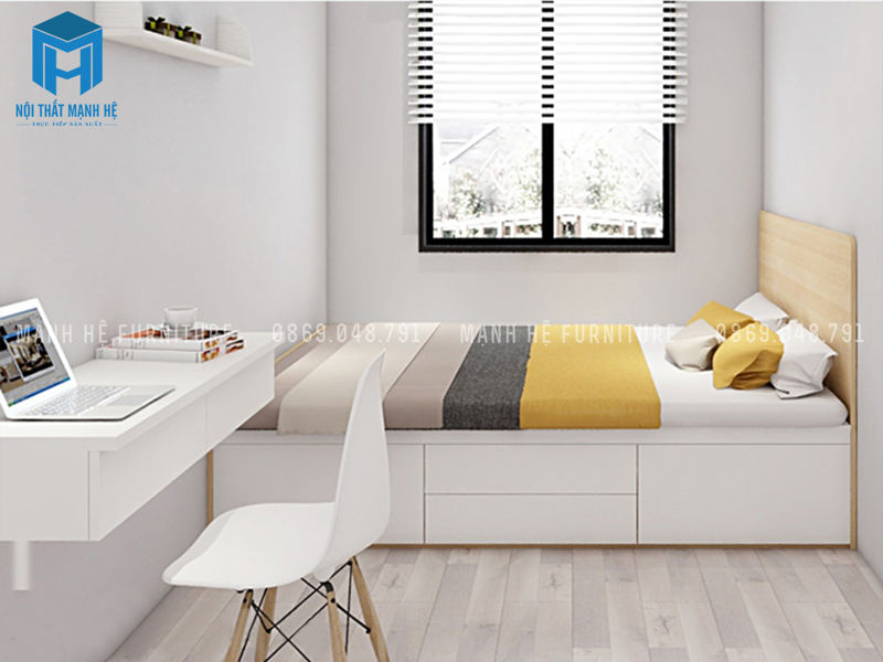 Giường ngủ gỗ công nghiệp có ngăn kéo gọn gàng, tiết kiệm không gian