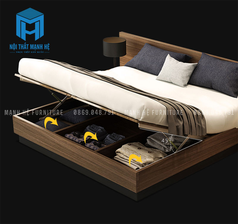 Mẫu giường ngủ thông minh tận dùng khoảng trống làm ngăn chứa đồ, dễ dàng nâng lên nâng xuống