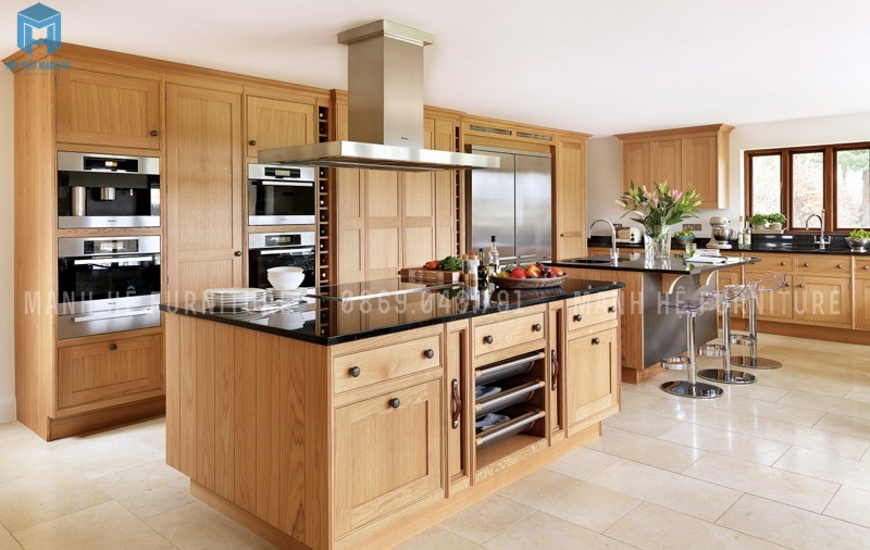 tủ bếp làm bằng gỗ sồi ghép