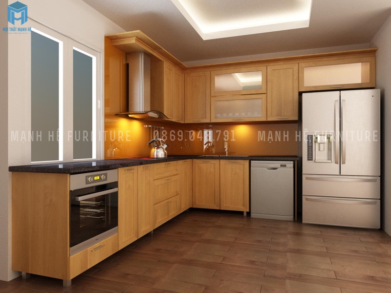 sử dụng gỗ ghép làm tủ bếp đẹp