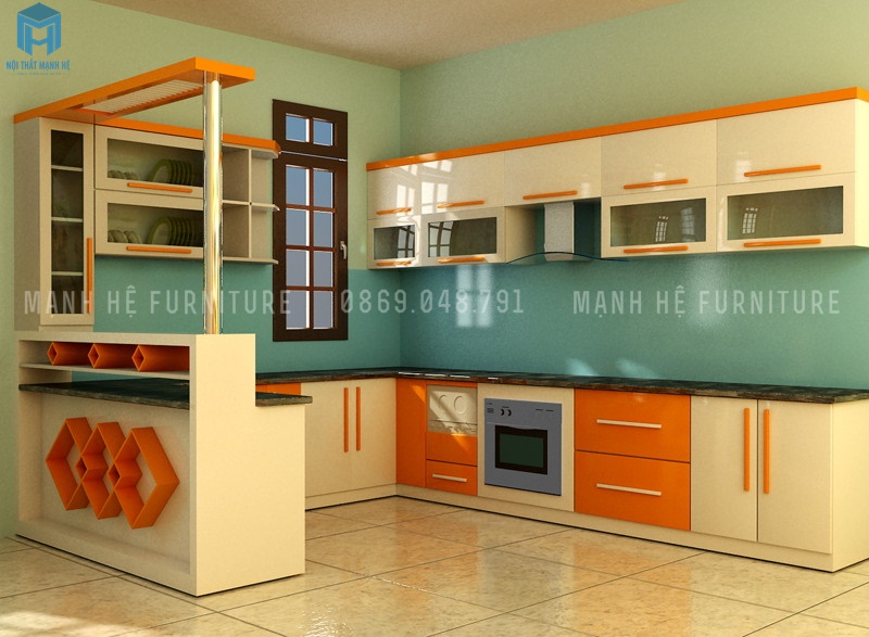 tủ bếp màu cam