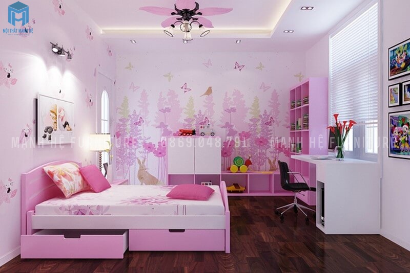 trần thạch cao kết hợp đèn trần dễ thương cho phòng ngủ con gái