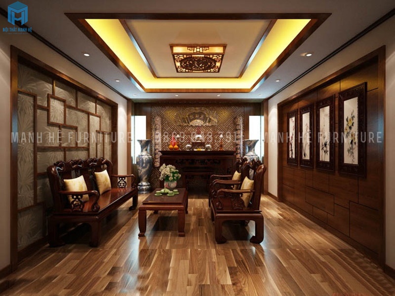 trần thạch cao trang trọng cho phòng thờ